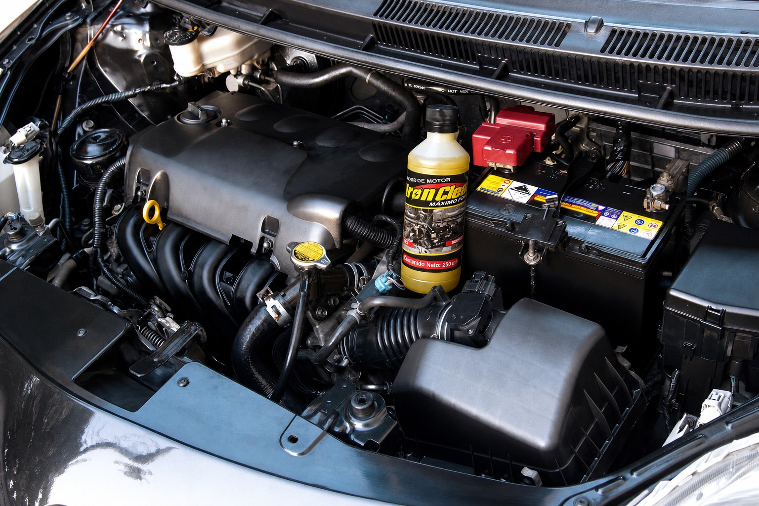 Resultado real: limpiador de motor Iron Clean aplicado en motor de auto